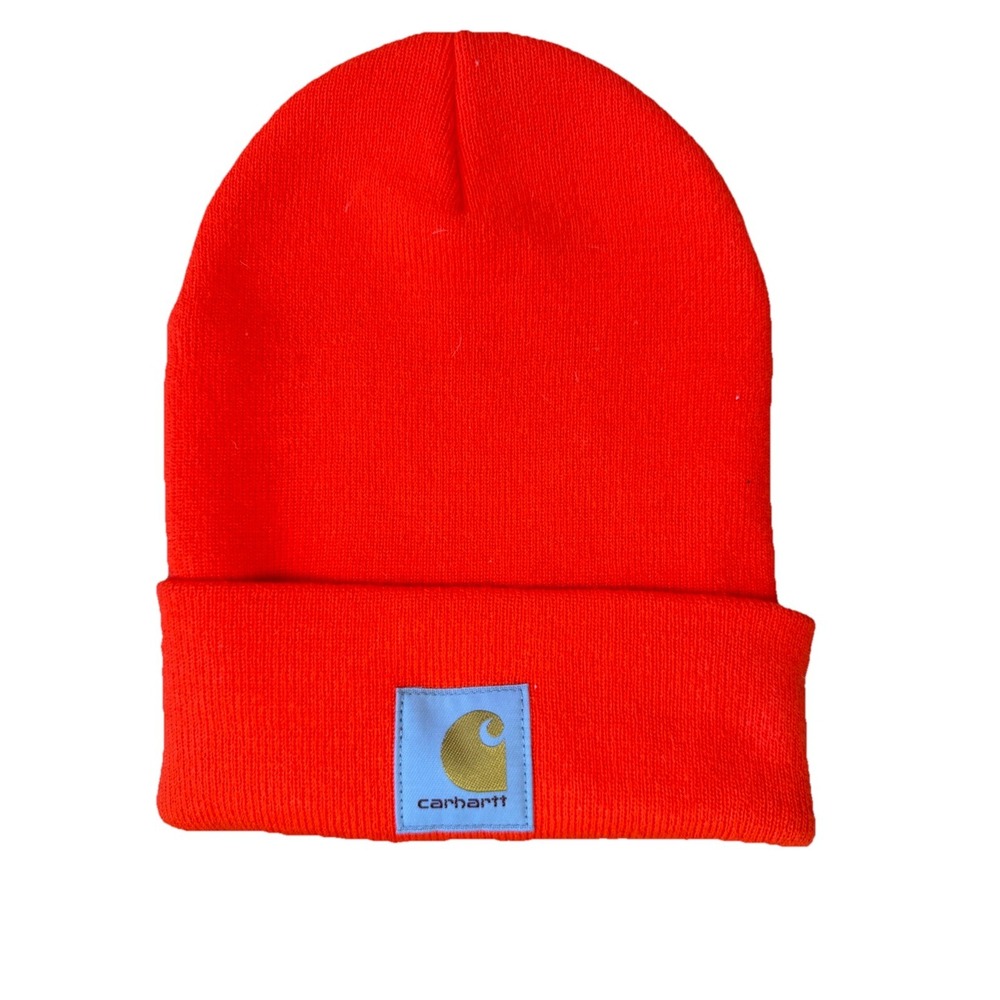 Carhartt Unisex Safety Orange Cuffed Hat Beanie Knit Logo Patch Cap‎ One Size - Picture 2 of 6